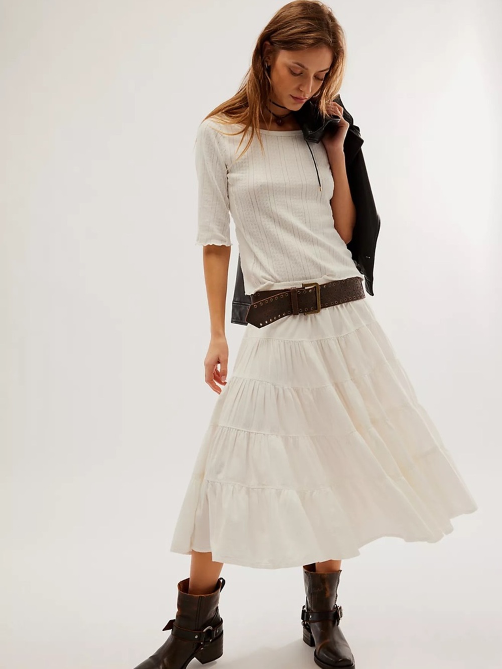 Free People In Swing White Midi Skirt | Size Small - Picture 2 of 14